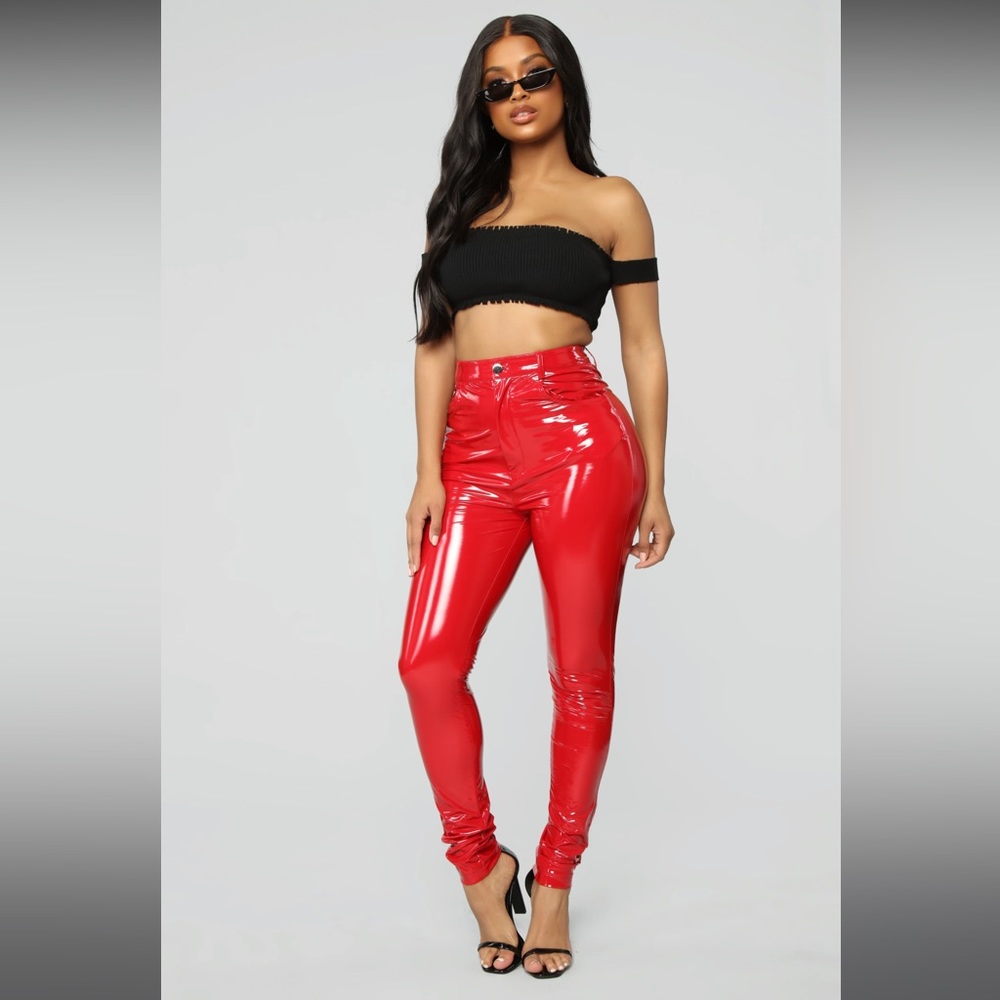FashionNova Red Patent Leather Pants - Size XL
